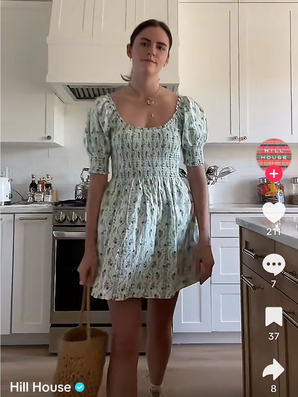 Brand New Hill House Mini Dress in Mint Floral with Puff Sleeves